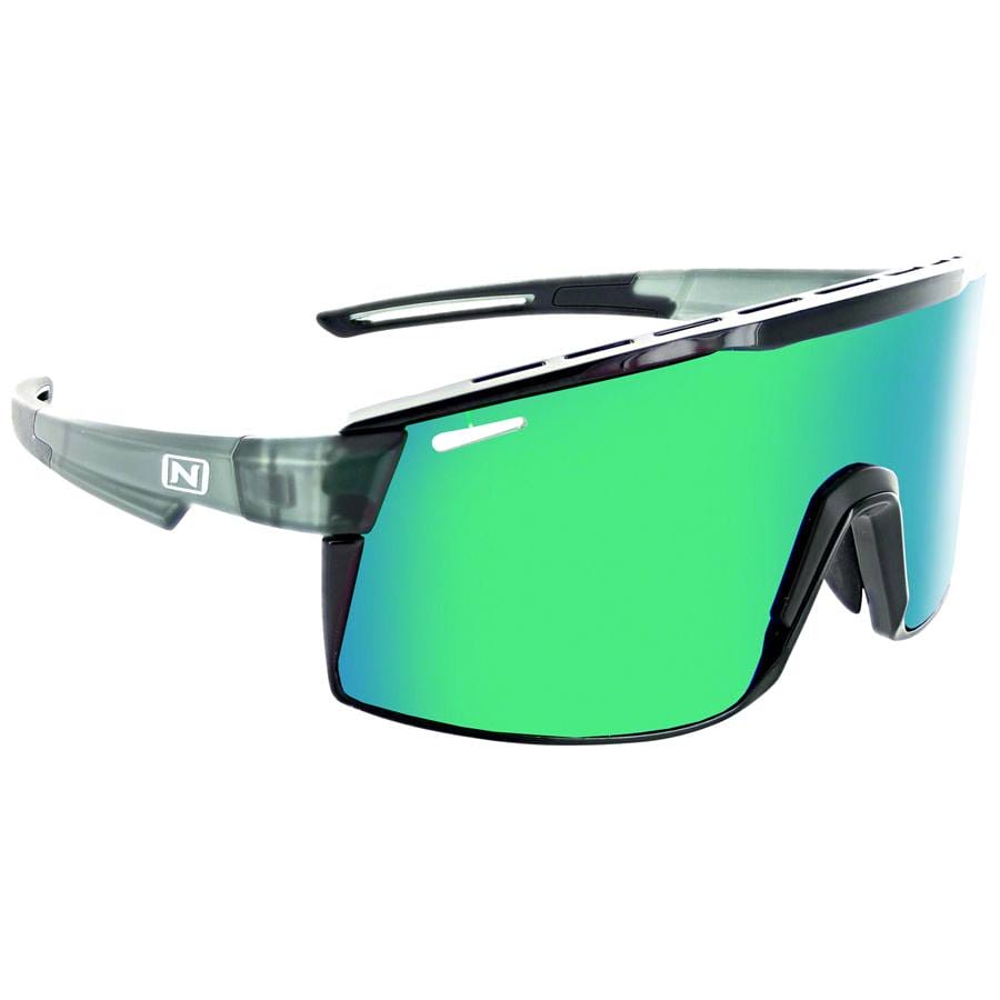 Optic Nerve Fixie Max Sunglasses Matte Crystal Gray, Shiny Black Lens Rim, Smoke Lens with Green Mirror