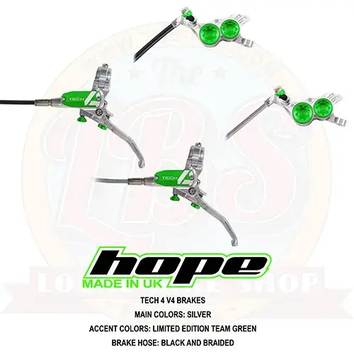 Hope Tech 4 V4 Downhill AM MTB Brakes Limited Edition Factory Racing Green - New Silver Green
